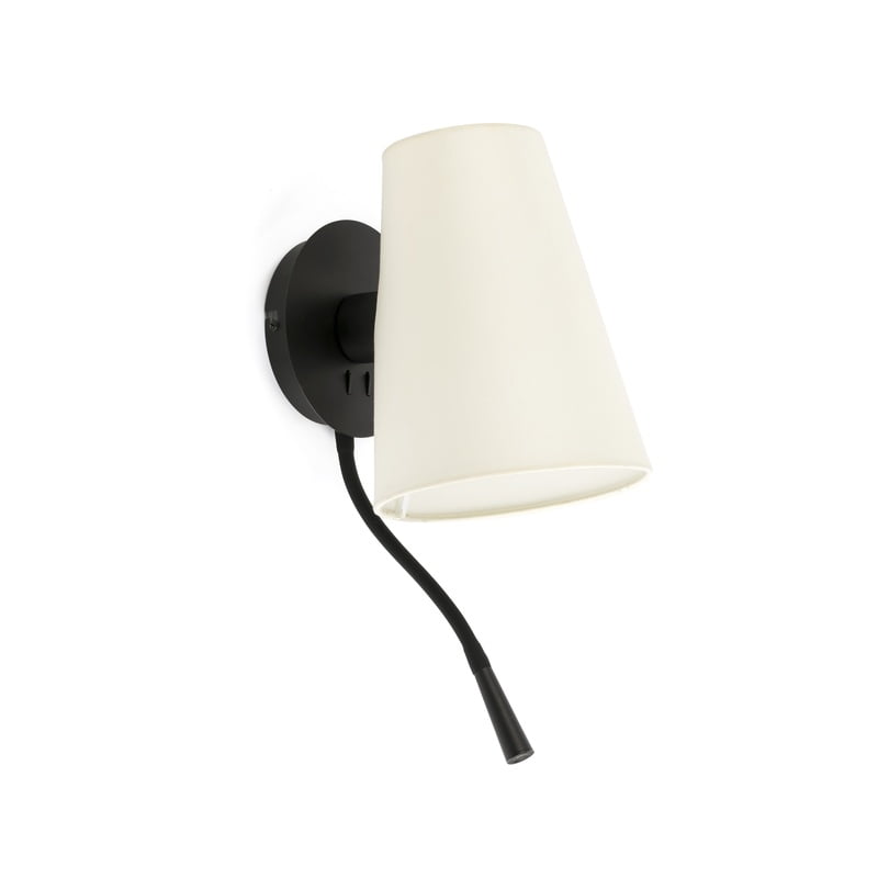 LUPE BLACK WALL LAMP WITH READER BEIGE LAMPSHADE