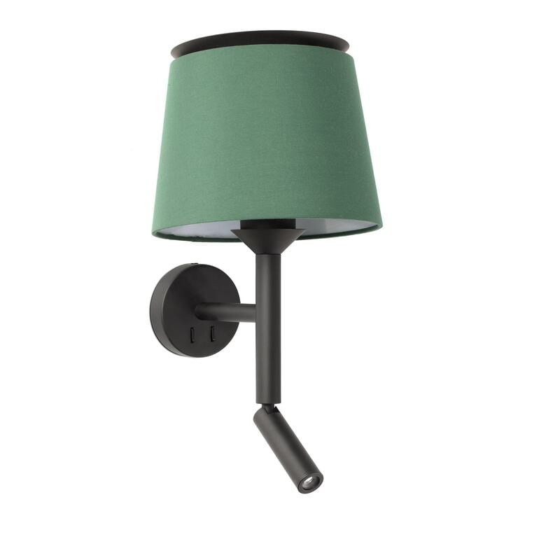 SAVOY BLACK WALL LAMP WITH READER GREEN LAMPSHADE