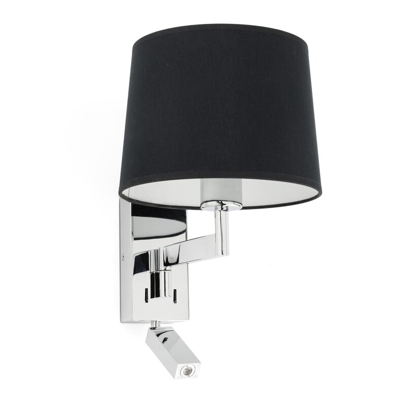 ARTIS CHROME WALL LAMP WITH READER BLACK LAMPSHADE
